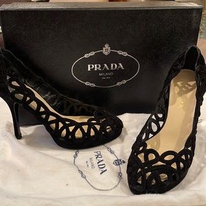 PRADA 35.5 black suede lace style pump